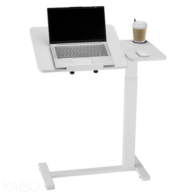 Overbed Table, Mobile Bed Side Table With Flip Desktop And 4 Hidden Wheels - White