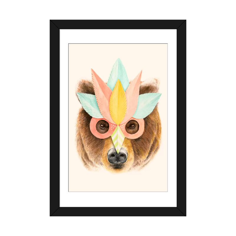 « bear paper mask », impression sur toile, Papier d'art encadré noir, Blanc, H 24 po x l 16 po x P 1 po