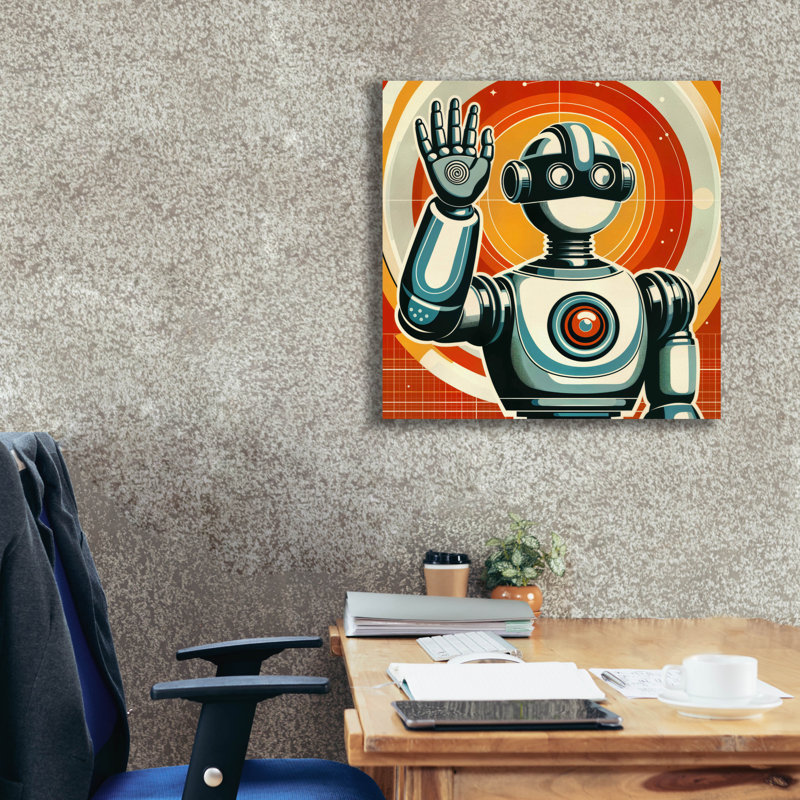 Toile épique Graffiti «Retro Robot Hello» par Rey Klimt, 26 po x 26 po, H 26 po x l 26 po