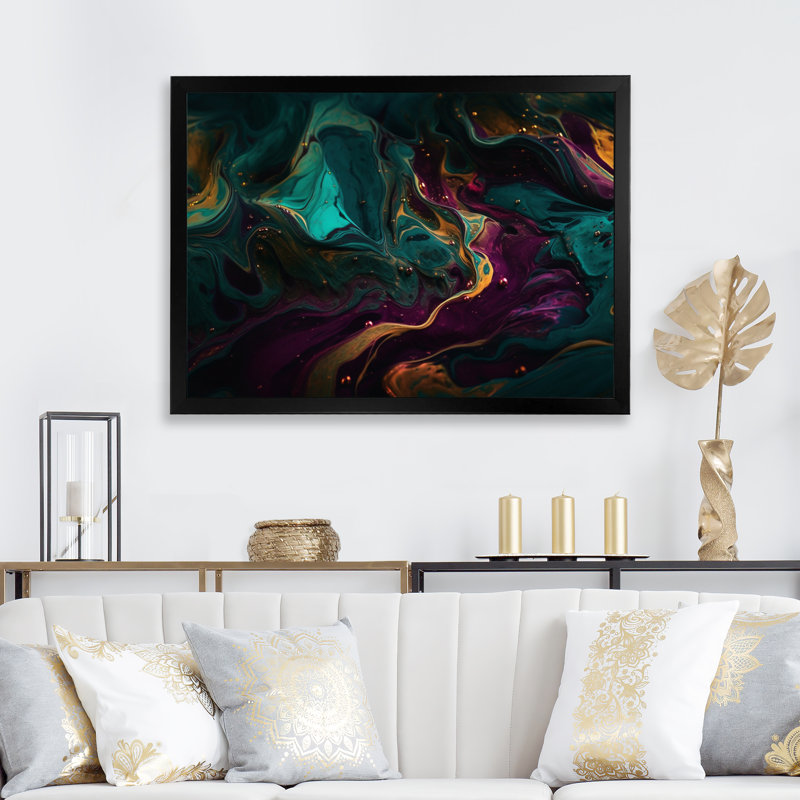 «Liquidité en art II», reproduction sur toile à l'encre liquide abstraite, H 16 po x l 32 po x P 1 po