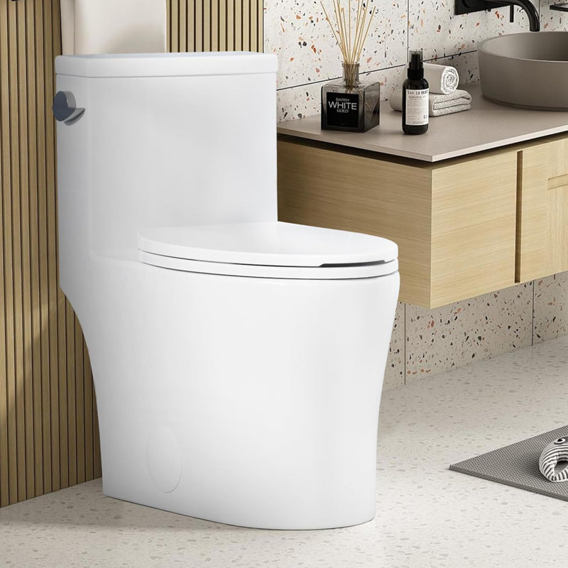 One-Piece Toilet, 16" Elongated Design with Side Flush System, Soft Close PP Seat Cover & Powerful Flush, Ready for Complete Bathroom Installation