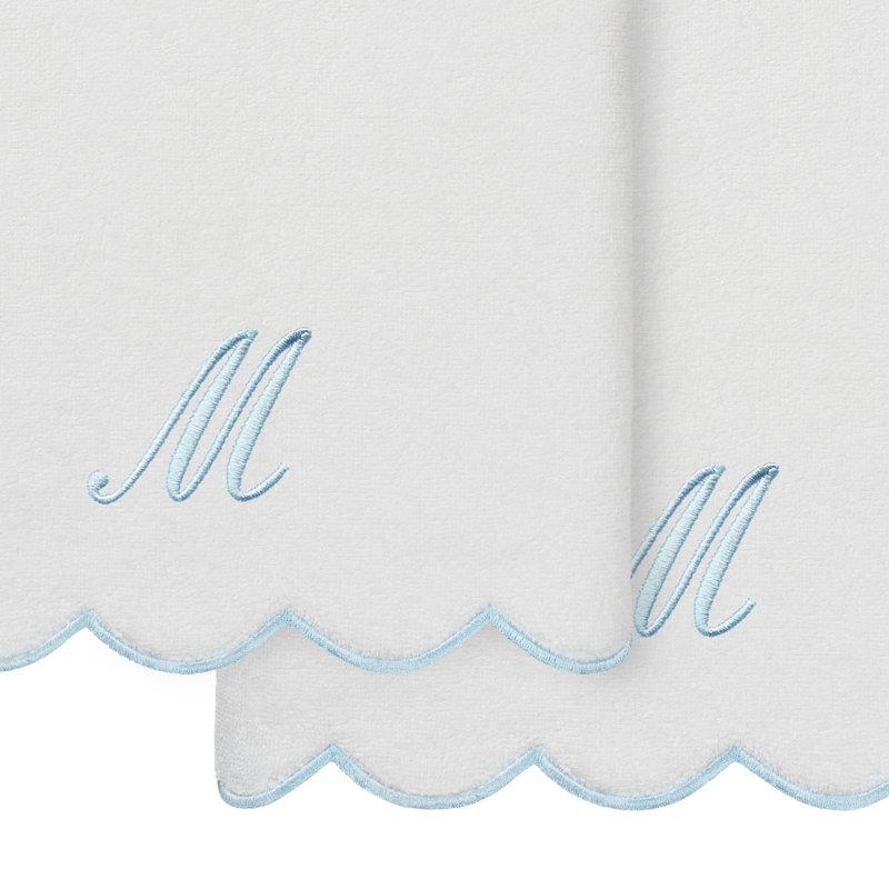 Ensemble de serviettes de bain personnalisées 100% coton turque 2 pièces Linum Home Textiles ADORNIA, M, Blanc / Bleu
