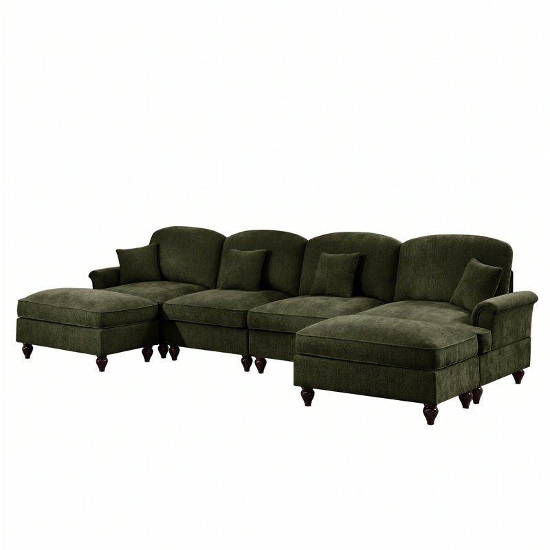 Canapé modulaire à 4 places en l 137,7 po x P 55,1 po x H 36,6 po Classic, Velours côtelé vert, Symmetrical