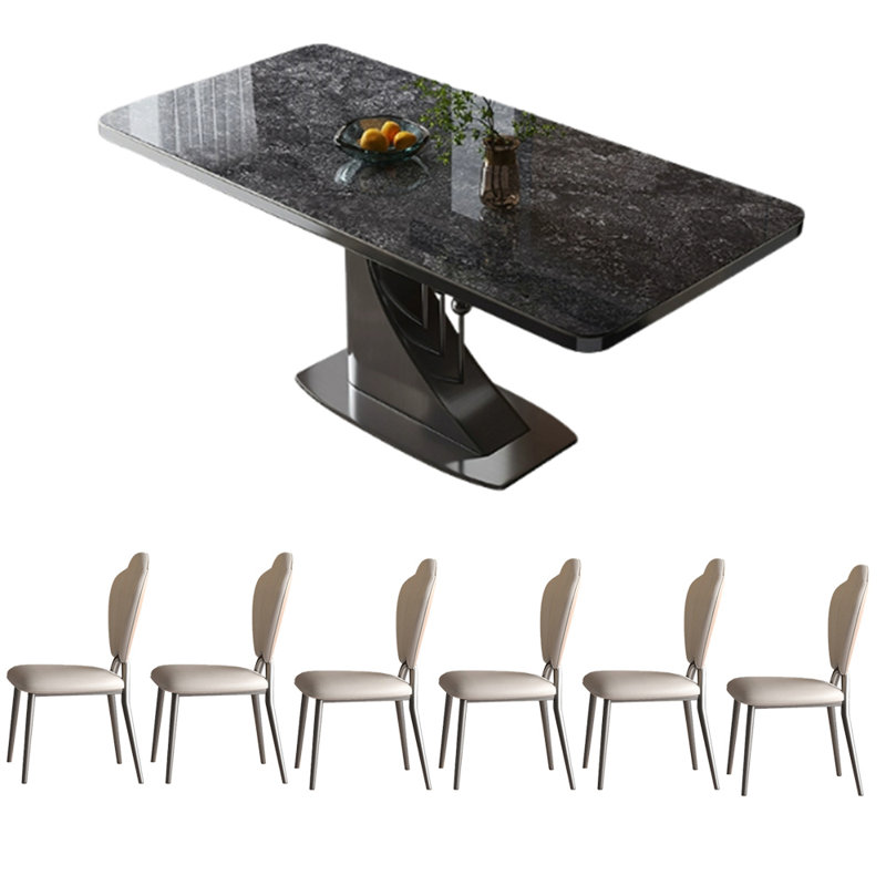 Ensemble de table de salle à manger haut de gamme en fritté, Noir, H 29,53 po x L 62,99 po x l 33,46 po