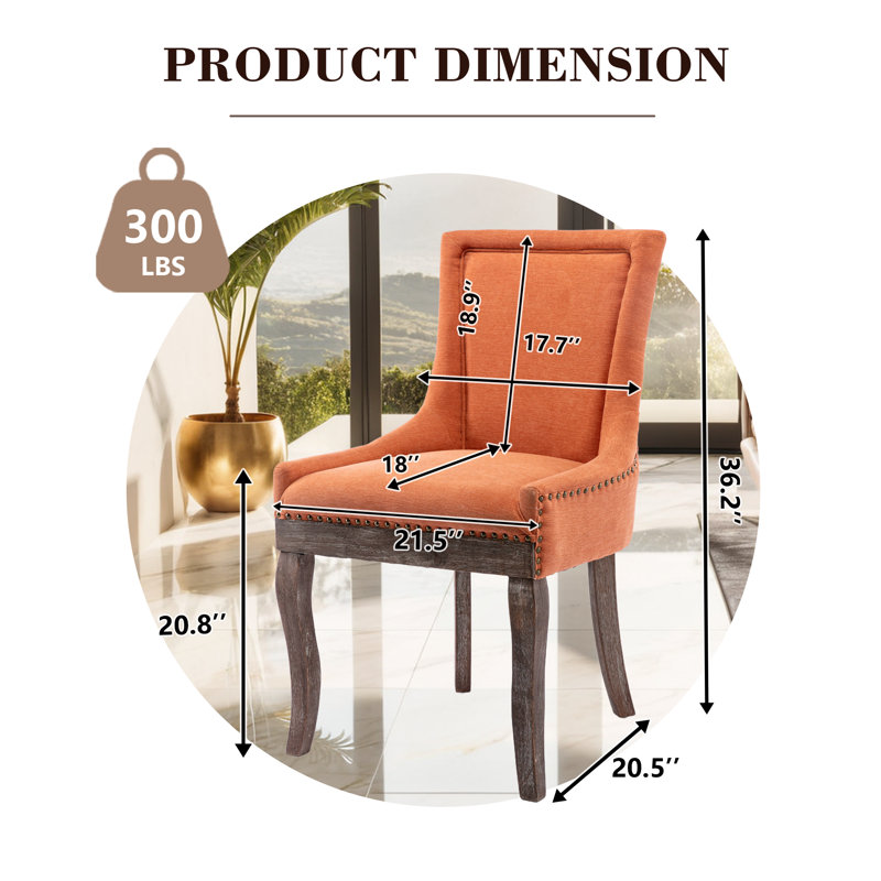 Solid Wood Fabric Upholstered Dining Chairs Kitchen Chairs, Orange, 4