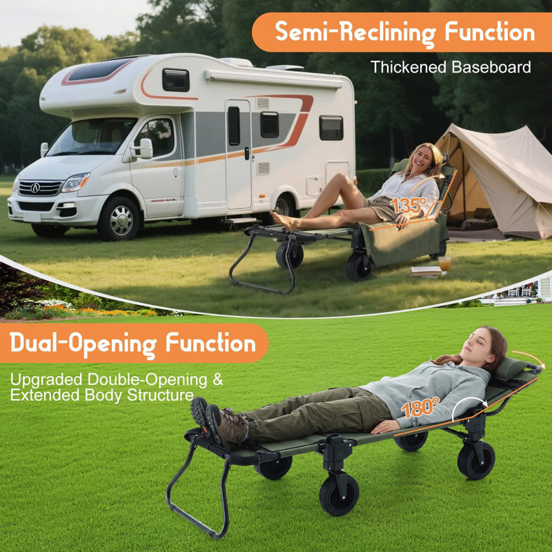 Chariot pliant 2 en 1, chariot pliable robuste, convertible en chaise, roues tout-terrain, vert armée, Vert