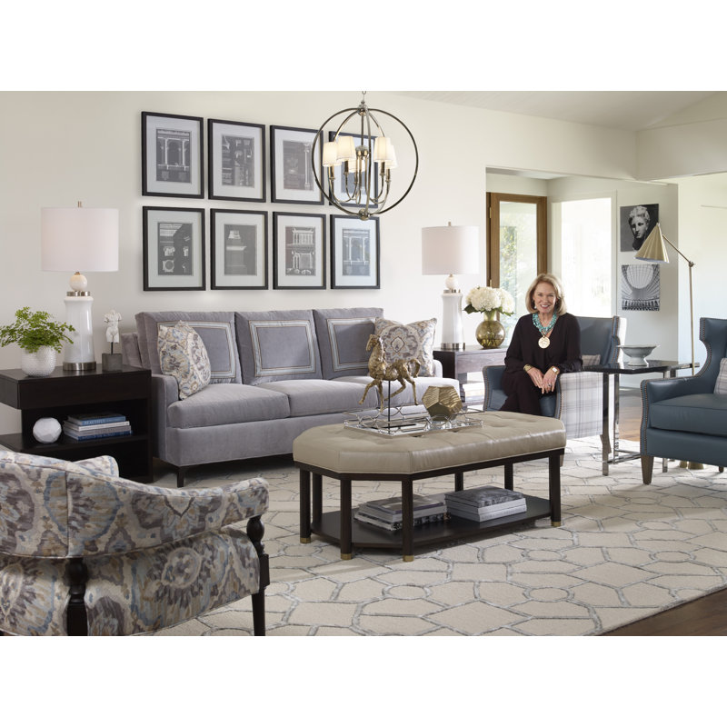 Libby Langdon Upholstered Ottoman, 9953 Mink 100% Polyester, Espresso