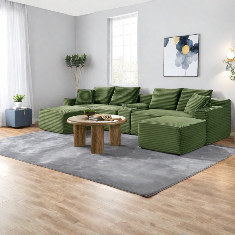 Modular Green Cloud Sectionals, Corduroy Comfort For Living Room