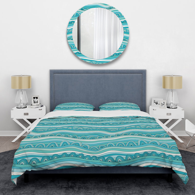 Motif à rayures bleues et blanches - Ensemble de housse de couette abstrait - Microfibre de polyester