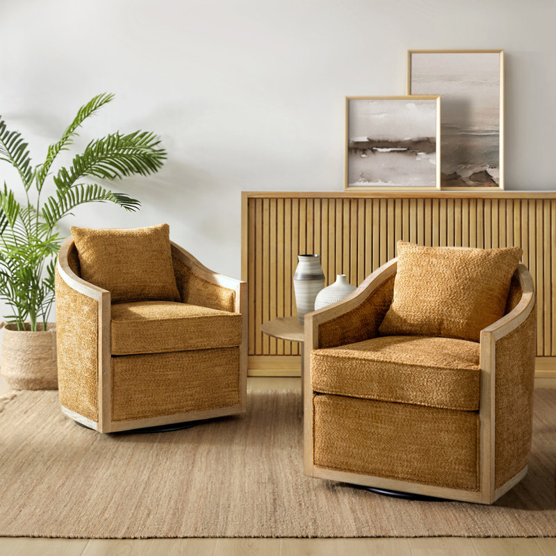 Pat Jess Farmhouse Solid Wood Swivel Chair Set Of 2-GOLDEN, Golden