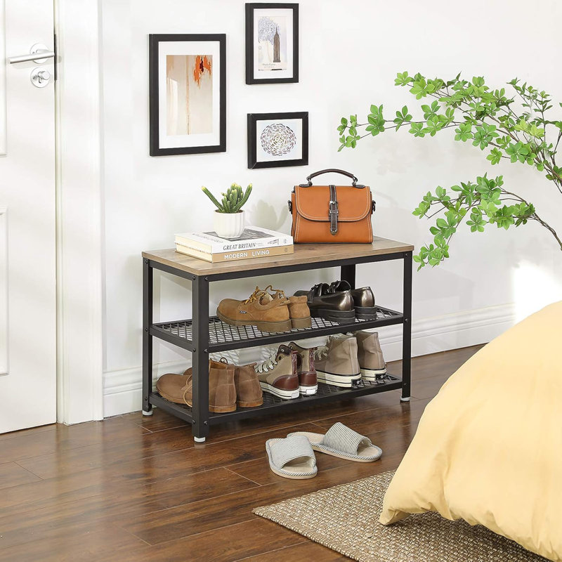 8 Pair Shoe Storage Bench, Greige/Black