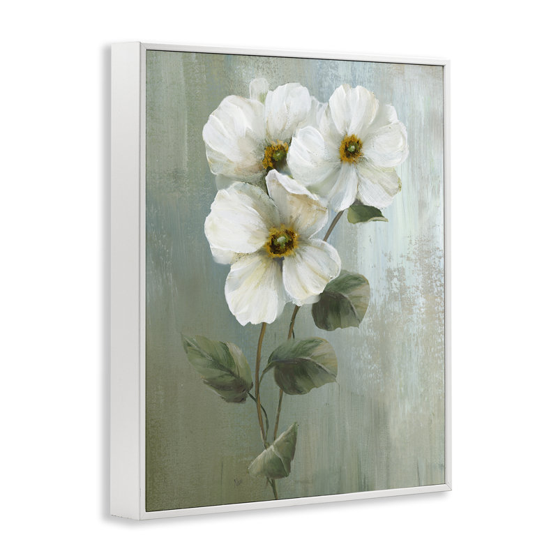 Apple Blossom Sprigs Giclee Art by Nan, Coastal White Framed Giclee, 14" H x 11" W
