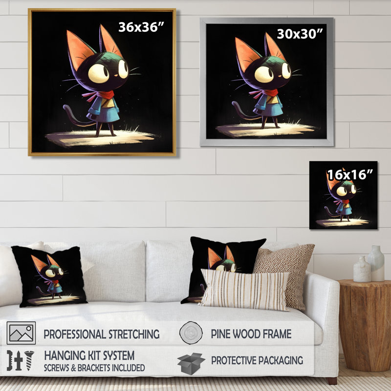 «Little Cute Lady Black Cat - Cat», reproduction d'art murale, Toile avec cadre noir, H 16 po x l 16 po x P 1 po