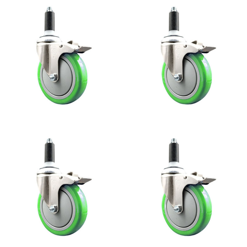 Frein de verrouillage à roulettes extensibles 5 pouces en acier inoxydable 316SS 1 po, Vert
