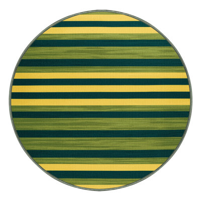 Machine Washable Horizontal Stripes Green Area Rug