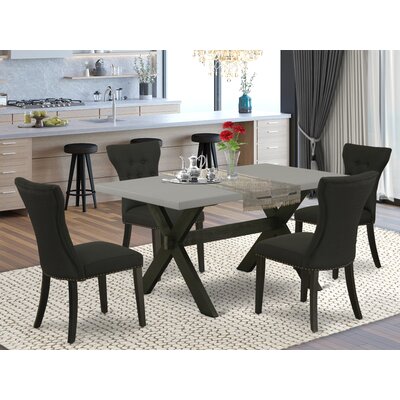 Aimeric 5-Pc Dining Room Set - 4 Mid Century Dining Chairs And 1 Modern Cement Dining Room Table Top With Button Tufted Chair Back - Wire Brushed Blac -  Winston Porter, E6EABBC0C50F4754AD3A1B070799C60B