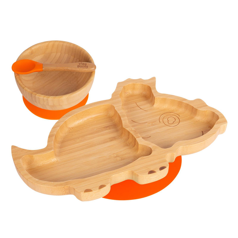 Tiny Dining - Children's Bamboo Suction Dinosaur Dinner, Orange