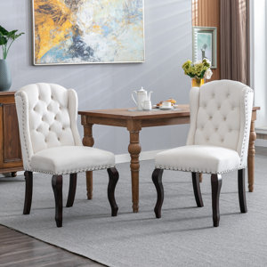 Jolynn Mid Century Tufted Solid Wood Parsons Chair, Upholstered Seat Dining Chair for Living Room set of 2 may be incomplete 