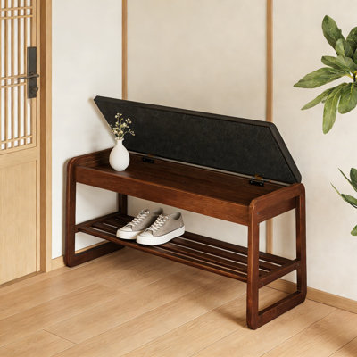 Banc de rangement à chaussures rabattable, range-chaussures en bois d'hévéa massif à 2 niveaux avec coussin pour l'entrée, le couloir, le vestibule et le placard