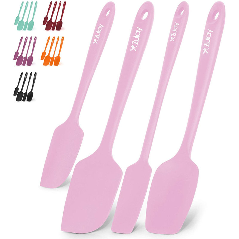 Zulay Kitchen 4pc Silicone Spatula Set Heat Resistant Silicone Tools for Cooking Baking Mixing, Pink