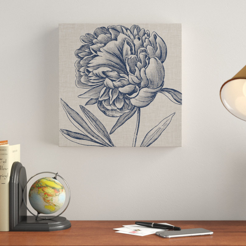 «Indigo Floral on Linen II» par Vision Studio - impression sur toile, H 24 po x l 24 po x P 2 po