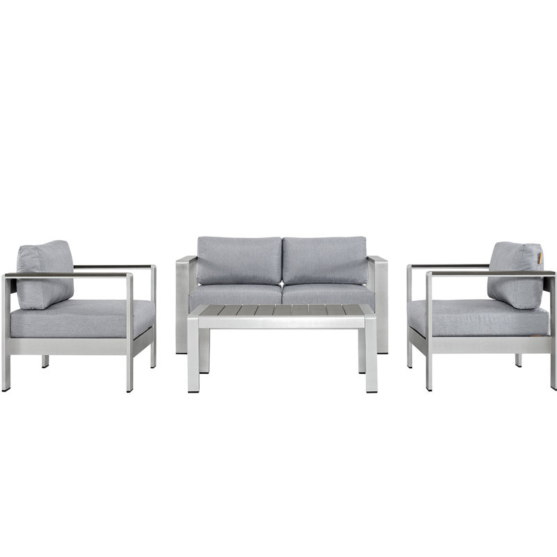 Ensemble de canapé modulaire d'extérieur en aluminium 4 pièces Shore, Gris