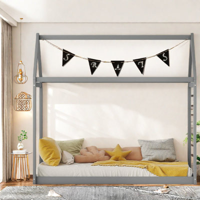 Lit en bois de pin durable, gris, parfait pour la chambre des enfants