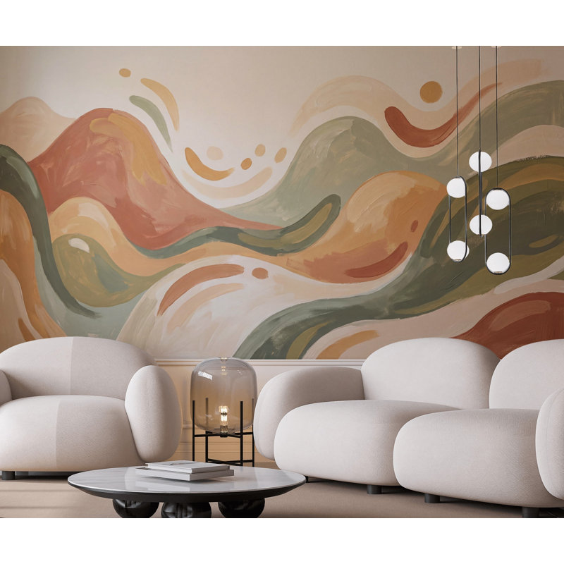 Papier peint paysage abstrait Rolling Hills Earth Tones, 100 po x 96 po, Peel and Stick