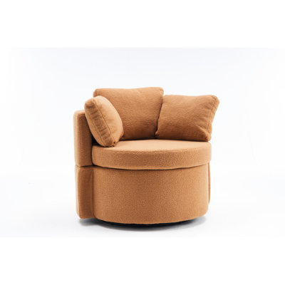 Modern Khaki Fabric Swivel Chair With Smart Storage Options Ergonomic And Round Rotating Base
