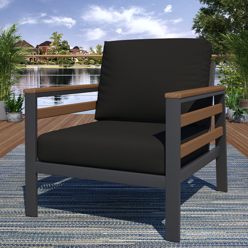 Townsend Patio Chair with Sunbrella® Cushions, Canvas Black Sunbrella® Canvas, Brown/Dark Gray