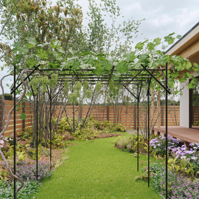 Garden Arch Trellis for Climbing Plants – Heavy Duty Metal Flat Top Square Arbor, Rustproof Sturdy Support for Roses, Grapes & Vines, Ideal for Outdoor Wedding, Party, Patio & Backyard