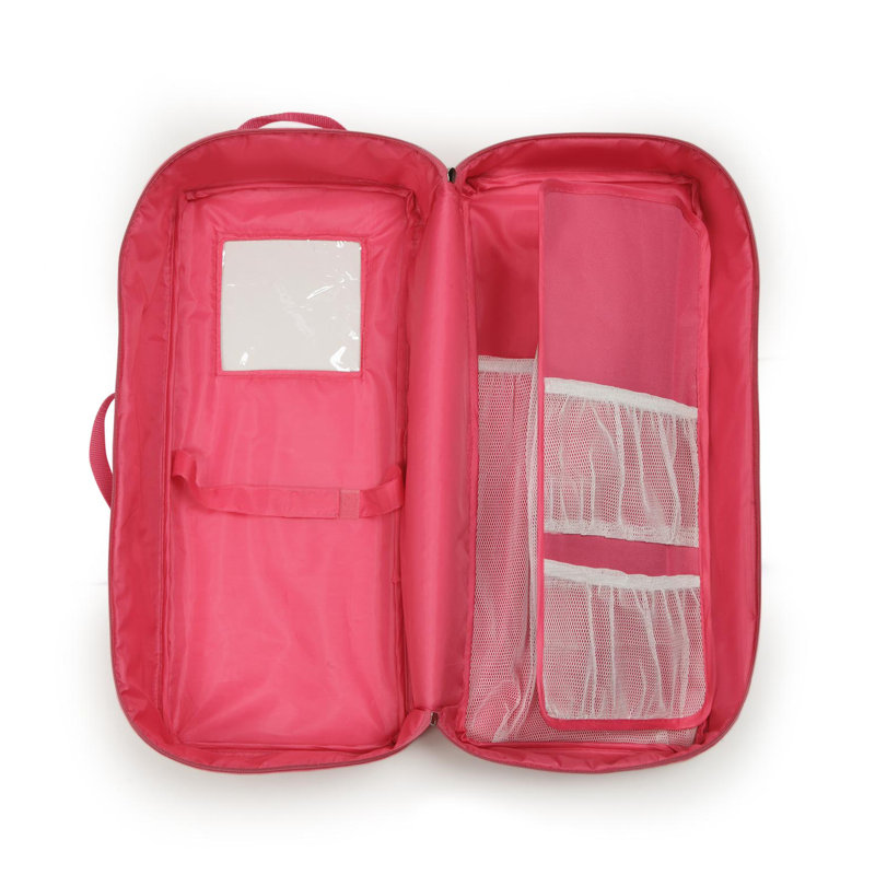 Doll Travel Case with Bed and Bedding in Dark Pink