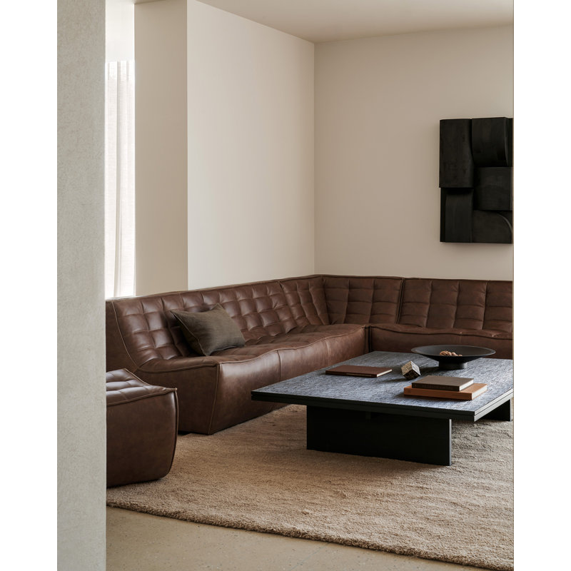 N701 Square Leather Ottoman, Chestnut