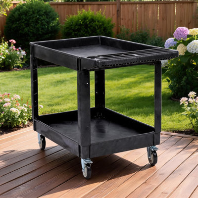 550 LBS 2-Shelf Rolling Utility Cart with Locking Wheels & Ergonomic Handle, Heavy Duty PP Storage Trolley for Warehouse & Garage, Large