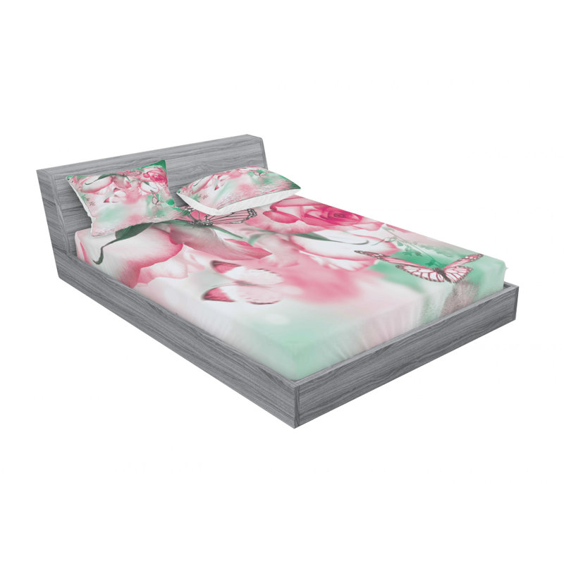 Ensemble de draps rafraîchissant à motif de pétales de roses et de papillons