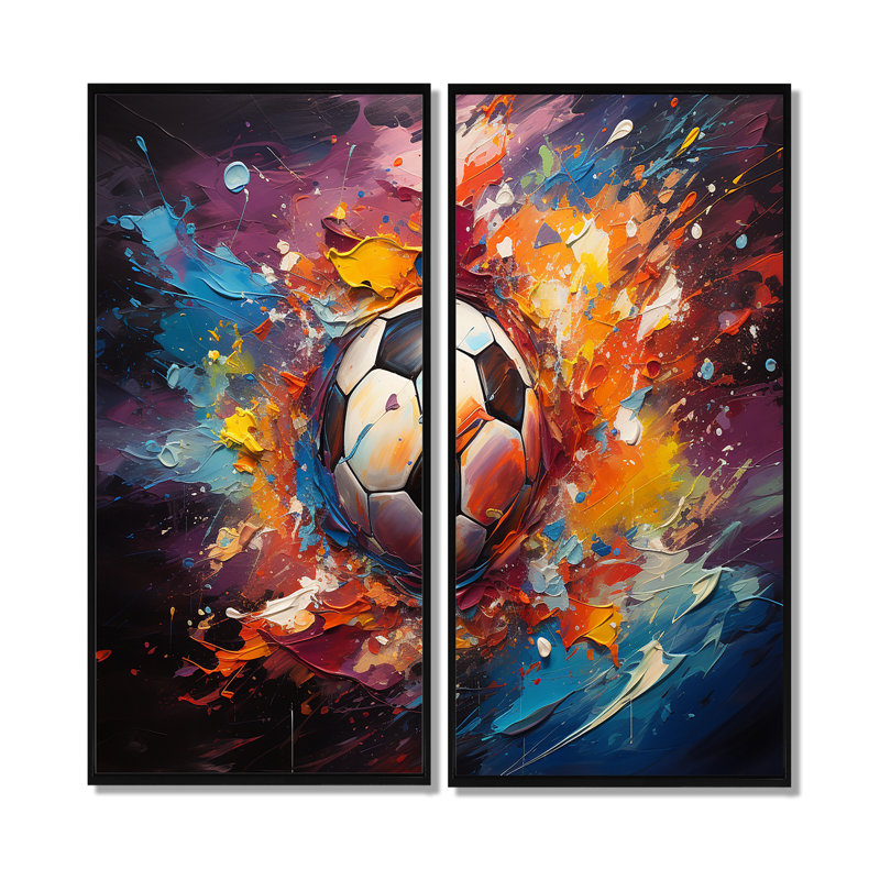 Ballon de soccer Kaléidoscope II - grande décoration murale de soccer, 32" H x 32" W, Impression encadrée flottante, Black