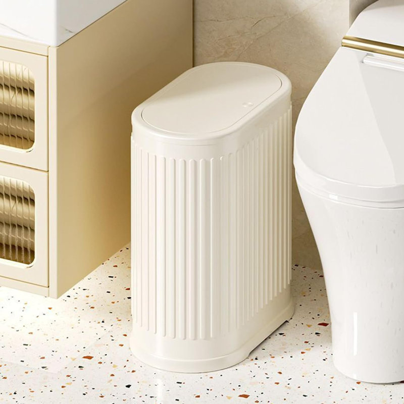 Petite poubelle à double couche 6L en acier inoxydable avec couvercle à pression pour salle de bain