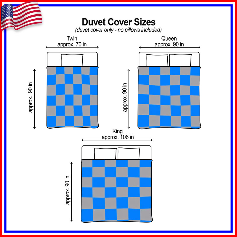 Housses de couette damier bleues et grises, Twin