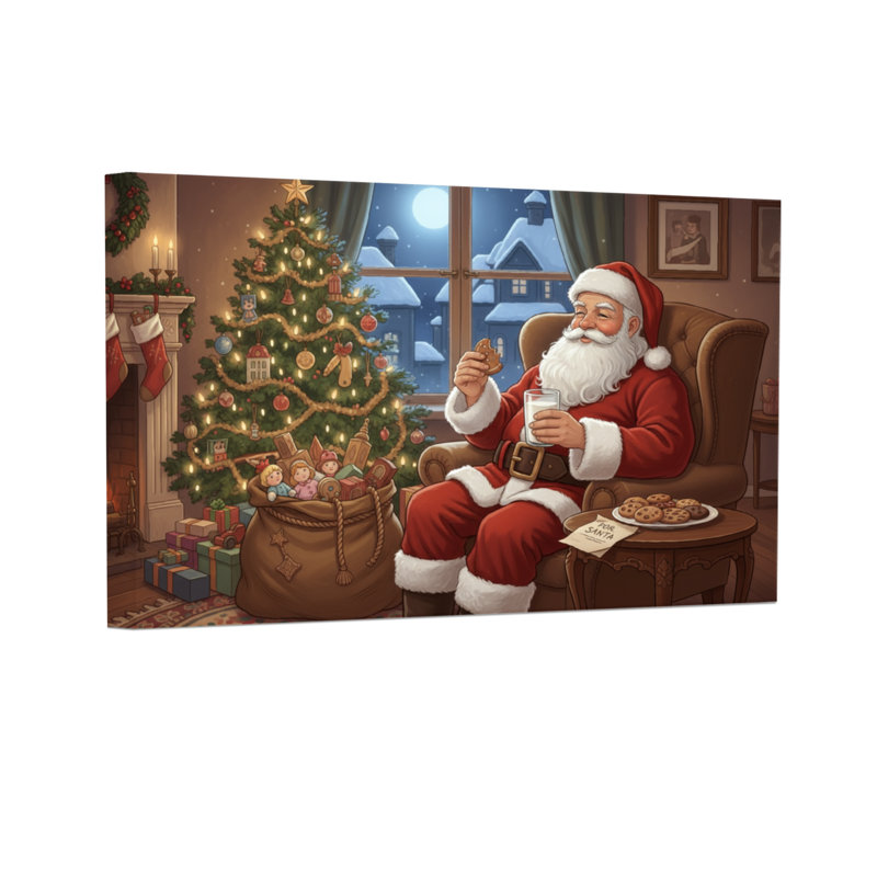 Christmas Santa Claus Relaxing By Christmas Tree, 12" H x 18" W