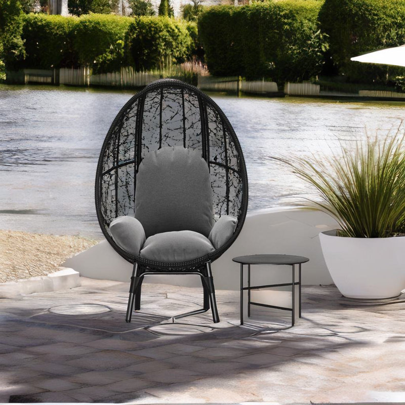 Fauteuil ballon large en velours 35 po Conah, Velours gris, Noir