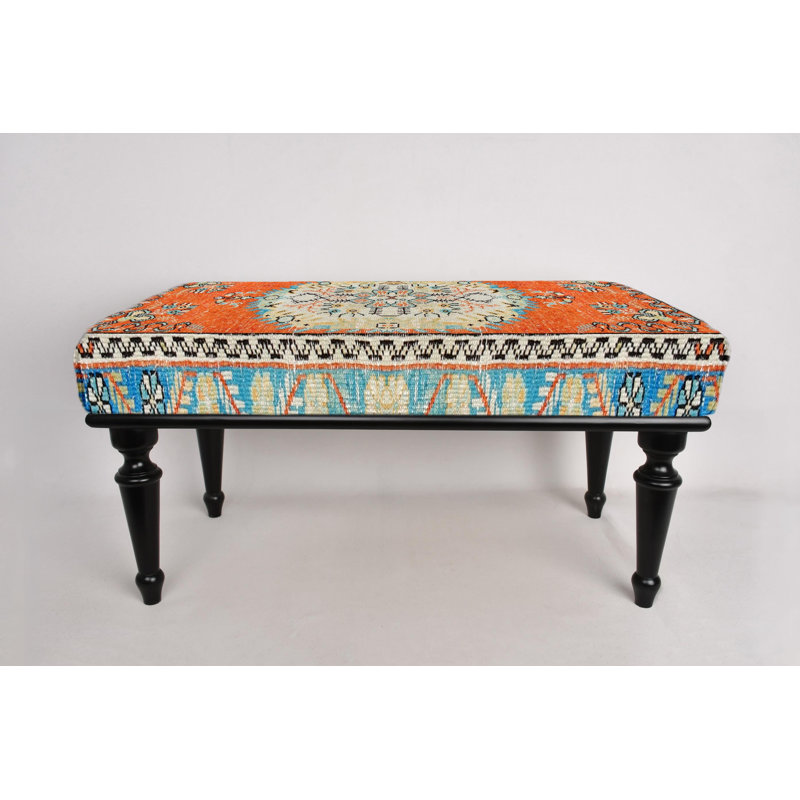 Cotton Upholstered Bench, Black, 45cm H x 120cm W x 45cm D