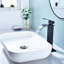 Robinet de lavabo de salle de bain à poignée simple avec bec cascade-115721451