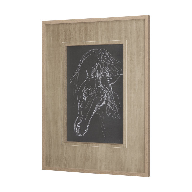«Horse III Olive a», reproduction d'art encadrée texturée à la main, 31.5L x 1.6W x 41.5H, Andalusian Dark I, Brun