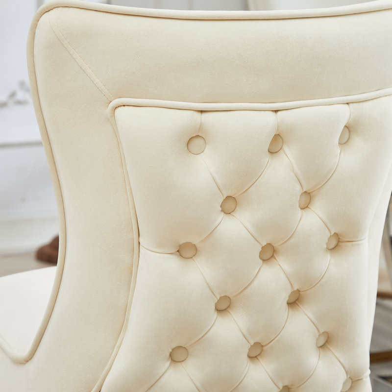 Chaise parsons rembourrée en velours capitonné Chary, Beige