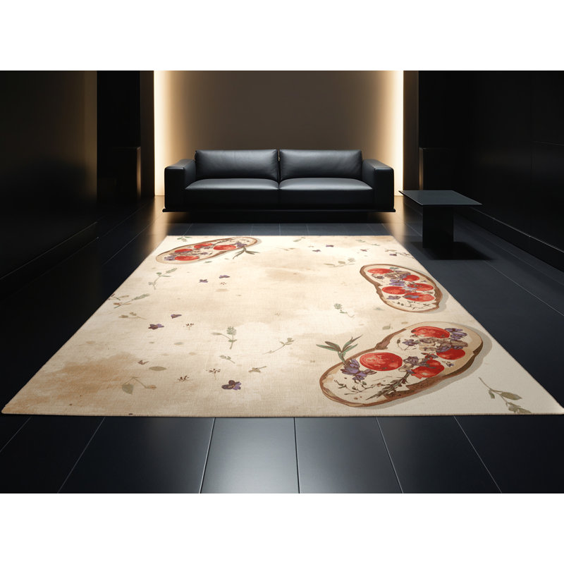 Tapis floral français Elkton Bruschetta lavable à la machine - reliure beige, 8x12