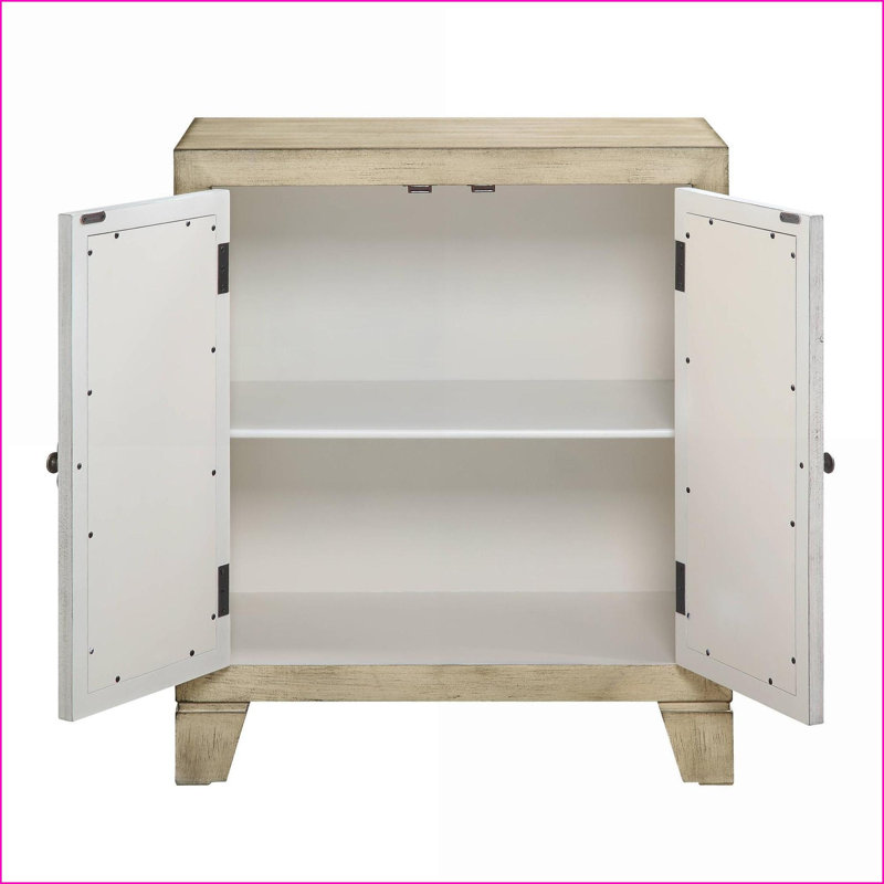 Console | Blanc cassé | 2 portes en verre, 1 tablette | Hall d'entrée | Bois synthétique
