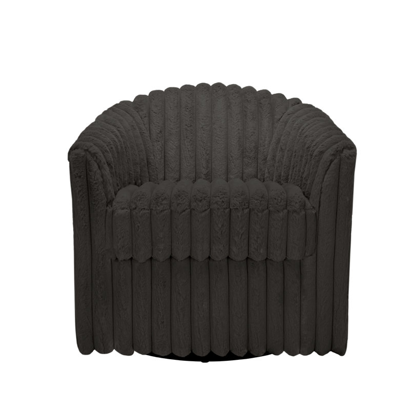 Aunna 78.2Cm Wide Swivel Barrel Chair, Chocolate Faux Fur