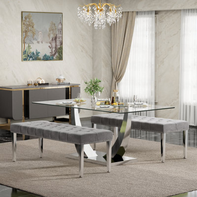 Rectangle Modern Luxtury Dining Set With Bench, Mid-Century Modern Kitchen Table And Tufted Dining Bench For Dining Room
