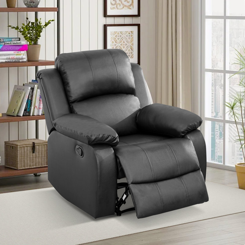 Fauteuil inclinable manuel moderne en similicuir 35 po avec accoudoirs et dossier rembourrés - 35 po, Noir