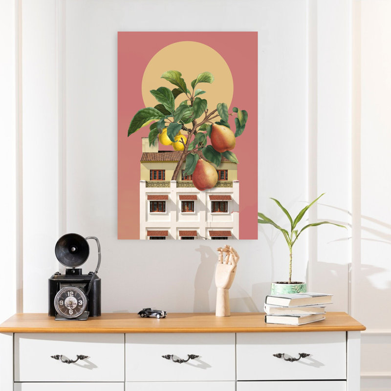 «Mi Casa», art mural rétro sur fond de fruits abstraits, H 24 po x l 16 po